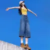Jeans retro cropped para mujer, otoño 2026, nuevo estilo moderno y versátil, cintura alta americana, corte holgado, pantalones súper populares de pierna ancha de longitud media
