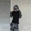 Camiseta de manga larga a rayas patchwork estilo retro americano negro de dos piezas para hombre, holgada y casual, perfecta para otoño