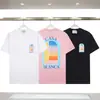 Camiseta de Manga Corta para Pareja 280g Hilo Doble Casablanca Puerta de la Fantasía Castillo del Cielo Estrellado Logo de Letra Casa