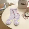 Calcetines de coralina sin pelusa para mujer, nuevos, jacquard de ensueño, mariposa, gruesos, cálidos, para casa, para dormir, calcetines de suelo