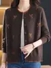 Cárdigan de Punto Redondo Estampado Adelgazante Reductor de Edad para Mujer Temporada de Primavera y Otoño Botones con Decoración de Lazo Suéter Chaqueta Delgado