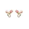 Pendientes coreanos simples de tulipán rosa, perla, estilo retro, temperamento, lujo ligero, nicho, diseño versátil