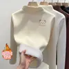 Estudiantes de secundaria de terciopelo con cuello semi-alto, forro polar, engrosado, prenda interior de terciopelo cálida de una sola pieza, top interior para mujer de otoño e invierno