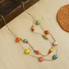 Collar de Cerámica con Cuentas Jingdezhen Vintage Estilo Francés Dopamina Alto Gama Colorido Colgante de Corazón Collar Largo Versátil