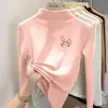Ropa interior térmica para niñas de otoño e invierno, camiseta térmica de forro polar de doble cara, camiseta de manga larga, camisa de otoño de cuello semi-alto para niñas pequeñas