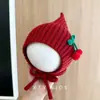 Chapéus de Menina Estilo Coreano para Outono e Inverno, Quentes e Doces Chapéus de Lã com Proteção para Orelhas de Bebê Cereja Fofa, Chapéus de Elfo Super Fofos para Bebê