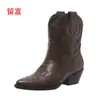 Novedad Otoño/Invierno 2026 en Stock Talla Grande Botas de Mujer Bordadas de Corte Bajo para Comercio Exterior, WISH Amazon Botas de Cuero Europeas y Americanas
