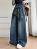 Pantalones de Mezclilla de Pierna Ancha con Parches a Cuadros para Niñas, Pantalones Largos Casuales Sueltos de Primavera y Otoño, Estilo de Moda Tendencia para Niñas Mayores
