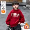 Looks da Moda para Meninos: Nova Moletom com Capuz Versátil Casual Solto Liso Colorido da Moda Outono e Inverno com Forro de Lã para Crianças Mais Velhas