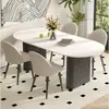 Mesa de jantar moderna em ardósia estilo creme de luxo leve para uso doméstico, mesa de jantar oval preta minimalista moderna e cadeiras para a sala de jantar