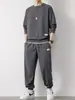 Novo conjunto de moletom em tricô waffle para homens, outono, camiseta de manga comprida cor sólida e calça comprida, esportivo e casual, atacado transfronteiriço