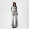 Jeans Laranja Infantil #Cinza Relaxado Cintura Alta Perna Larga Feminino Solto Emagrecedor Esconde Defeitos Fluido Versátil Reta Calça Longa