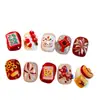 Decoraciones de Uñas de la Fortuna de Dibujos Animados Mezcladas con Lingotes Dorados Festivos Rojos, Espino Confitado y Decoraciones de Uñas de Mahjong de la Fortuna