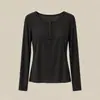 Camiseta básica de cachemira con cuello Henley para mujer, corte ajustado, hombro normal, manga larga, ligera, retiene el calor, adelgazante, top de punto elástico