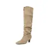 Botas Altas de Gamuza para Mujer, Nuevo Estilo Coreano Otoño e Invierno, Puntera Cuadrada, Tacón Alto, Slip-On, Hasta la Rodilla, Talla 40, Botas de Montar