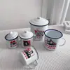 Tarro de Té de Hierro Nostálgico Antiguo con Tapa Tarro de Esmalte Gran Capacidad Taza Clásica para Estudiantes Hogar Taza de Agua Vintage