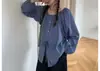 En stock diseño de nicho seleccionado cuidadosamente sentido del diseño top de manga larga a cuadros azules para mujer ropa de otoño camisa holgada para usar sola camisa francesa