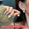 Pendientes de plata con microincrustaciones de cobre y circonitas cruzadas, con perla, temperamento femenino, estilo francés, con diseño de celebridades de Internet y sentido de la moda.