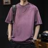 Camiseta Masculina Nova 2024 Estilo Americano Lavada Manga Curta, Algodão Puro Manga Média, Tamanho Grande, Verão Marca Tendência Casual Versátil