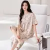 Pijama de Modal para Mujer, Estilo Verano, Manga Corta, Pantalón Tres Cuartos, Tallas Grandes, Corte Holgado, Estilo Delgado, Ropa de Casa para Madres de Mediana Edad