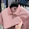 Camisa polo de manga corta lisa para hombre de algodón mercerizado 100% de verano, nueva, con cuello de solapa, top de moda para negocios, de manga media