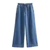 Comercio Exterior 2024 Primavera Nueva Ropa para Mujer Estilo Europeo y Americano Moda Francesa Top de Mezclilla Azul Lavado Traje de Pantalón Recto