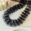 Liquidação: Acabamento de Organza com Renda Plissada Dupla Camada Preto, Acessórios de Decoração para Roupas Brinquedos DIY Feitos à Mão