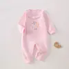 Ropa de bebé, mameluco de una pieza para niñas en otoño, enterizo sin costuras, pijama para todas las estaciones, traje para gatear al aire libre, conjunto de una pieza de algodón puro para recién nacidos