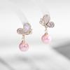 Pendientes de Mariposa con Piedra Ojo de Gato Perla Color Champán para Mujer 2024 Nuevo Estilo Nicho Frescos y Dulces