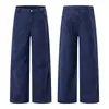 Pantalones Casuales de Lona Lavada con Perlas Plisados de Corte Limpio Unisex Pierna Recta Holgada Diseño de Nicho Marca de Moda Pantalones de Pierna Ancha