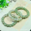 Pulsera de jade Hetian natural con cuentas estilo vintage de agua clara, pulsera de jade Hetian en verde lago con cuentas redondas de corte recto, pulsera de jade unisex