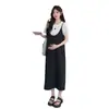Famoso en Internet 2025 verano nueva moda falda chaleco larga de color liso camiseta bordada prenda exterior traje para mujeres embarazadas mujeres