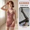 Conjunto Uniforme Cheongsam Borboleta Sexy Lingerie Roxo Malha Transparente Divertido qqny Pijama Saia Bodycon
