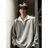 Sudadera con Capucha de Punto Gofrado con Solapa de Camisa de Dos Piezas Falsas de Textura Azul Klein para Hombre Manga Larga Holgada para Personas Perezosas para Superponer