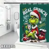 Bestseller transfronterizo de Amazon: Cortina de ducha verde del Grinch, cortina de ducha impermeable de pongee con estampado digital de dibujos animados