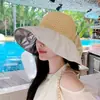 Chapéu de Sol Colorido com Top Vazado e Aba Larga para Rosto Fino para Uso Externo na Praia com Laço Anti-UV Chapéu Feminino