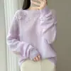 Suéter de Lã Mercerizada 100% Outono/Inverno Novo para Mulheres, Tricô Pulôver Gola Redonda, Top Versátil Floral 3D