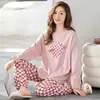Pijama para Mujer Primavera y Otoño Nuevo Estilo Manga Larga Delgado Talla Grande Lindo Dibujo Animado Conjunto de Dos Piezas Casual Ropa para el Hogar Se Puede Usar Afuera