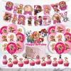 Novedad Transfronteriza Más Vendida Rosa Perro Tema Infantil Fiesta Vajilla Platos de Papel Servilletas de Papel Manteles Suministros de Decoración