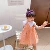 Comércio exterior atacado de roupas infantis vestido de menina verão novo xadrez infantil gola grande pequeno fresco cor sólida vestido de princesa