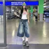 Jeans Rectos Retro Estilo Americano de Cintura Alta para Mujer, Pantalones Casuales Sueltos de Pierna Ancha de Longitud Media, Pantalones Capri de Tiro Bajo Versátiles