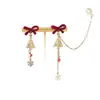 Ear Cuff de Copo de Nieve con Lazo Rojo y Perlas de Imitación para Mujer, Pendientes de Borla con Diseño Dulce, Accesorios para Orejas sin Perforación