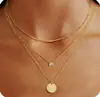 Amazon Marca Círculo Cuadrado Nuevo Collar Apilado de Tres Capas Collar en Capas Retorcido Hueso de Serpiente Chapado en Cobre 14K Collar