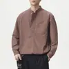Camisa masculina elegante de alta qualidade, nova camisa versátil de algodão e linho para o dia a dia com gola alta pequena, top casual para atacado