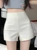 Shorts blancos casuales de pierna ancha, tiro alto, adelgazantes, para mujer, nueva moda de verano 2026, shorts tipo traje versátiles de línea A