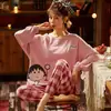 Pijama para Mujer Primavera y Otoño Nuevo Estilo Manga Larga Delgado Talla Grande Lindo Dibujo Animado Conjunto de Dos Piezas Casual Ropa para el Hogar Se Puede Usar Afuera