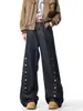 Pantalones de Mezclilla con Botones Decorativos, Diseño Retro Vintage Americano para Hombres y Mujeres, Pantalones Anchos Sueltos Americanos