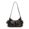 Nova bolsa de ombro estilo workwear retrô 2026 para mulheres, grande capacidade, múltiplos bolsos, couro macio, design de urso, bolsa transversal
