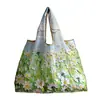 Bolsa de Compras Plegable de Gran Capacidad Estilo Dibujo Animado Pintura al Óleo para Supermercado Compras de Comestibles Bolsa de Almacenamiento de Ropa Portátil para Viajes de Mujer Transfronteriza