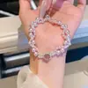 Pulsera de Estilo Francés Nuevo Rosa Rosa Extraíble para Mujer, Pulsera de Perlas de Imitación Incrustada con Diamantes, de Moda y Dulce, de Nicho y Versátil